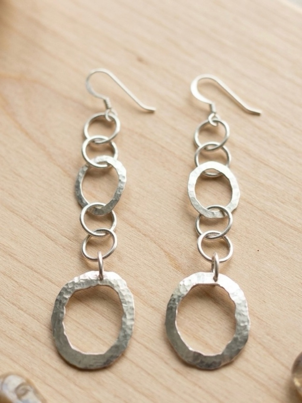 Handmade Chic sterling Silver Hoop hammered circle dangle Earrings
